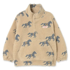 Tinycottons - At Desenli Sherpa Tarzı Fermuarlı Sweatshirt | Krem