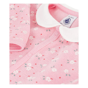 Petit Bateau - Çiçekli Kadife Pamuklu Organik Uzun Pijama | Pembe