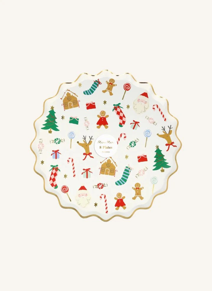 Meri Meri - أطباق كبيرة بتصميم Joli Noël - مجموعة من 8 قطع