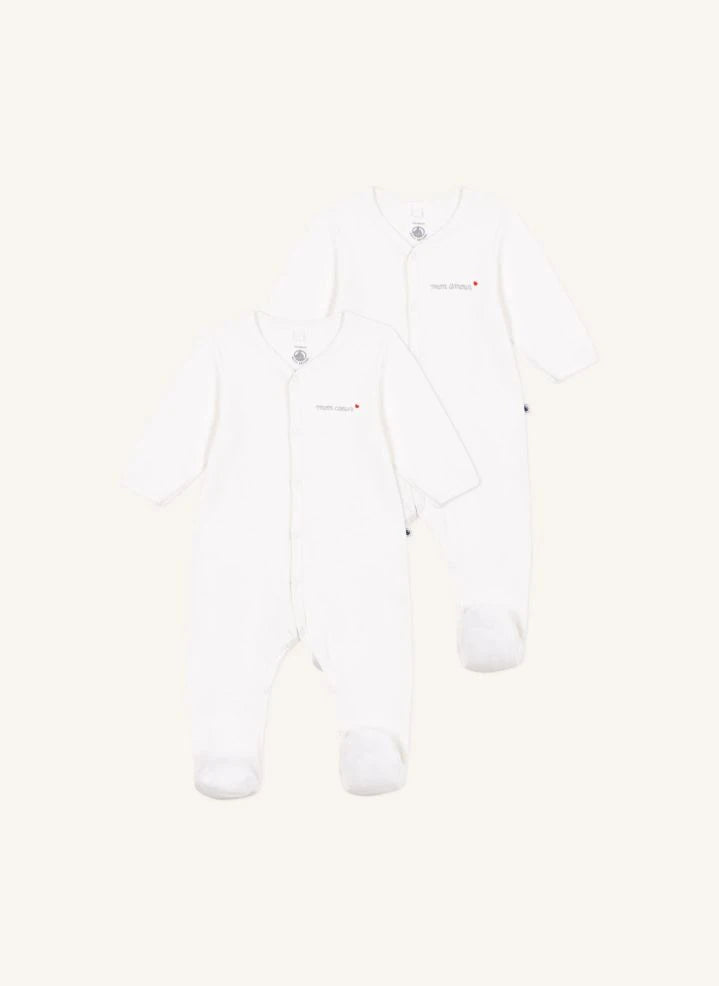 Petit Bateau - طقم بيجامة من قماش المخمل العضوي 2 قطعة | أبيض