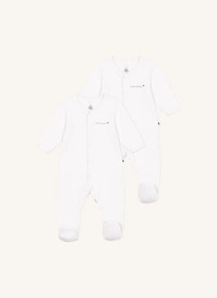 Petit Bateau - طقم بيجامة من قماش المخمل العضوي 2 قطعة | أبيض
