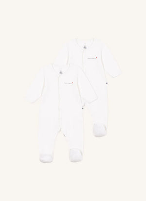 Petit Bateau - طقم بيجامة من قماش المخمل العضوي 2 قطعة | أبيض