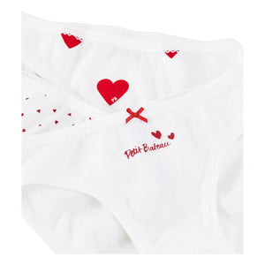 Petit Bateau - 3'lü Organik Pamuk Kalp Desenli Külot | Beyaz