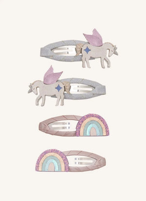 Mimi & Lula - 4'lü Tekboynuz ve Gökkuşağı saç tokası seti | Pembe