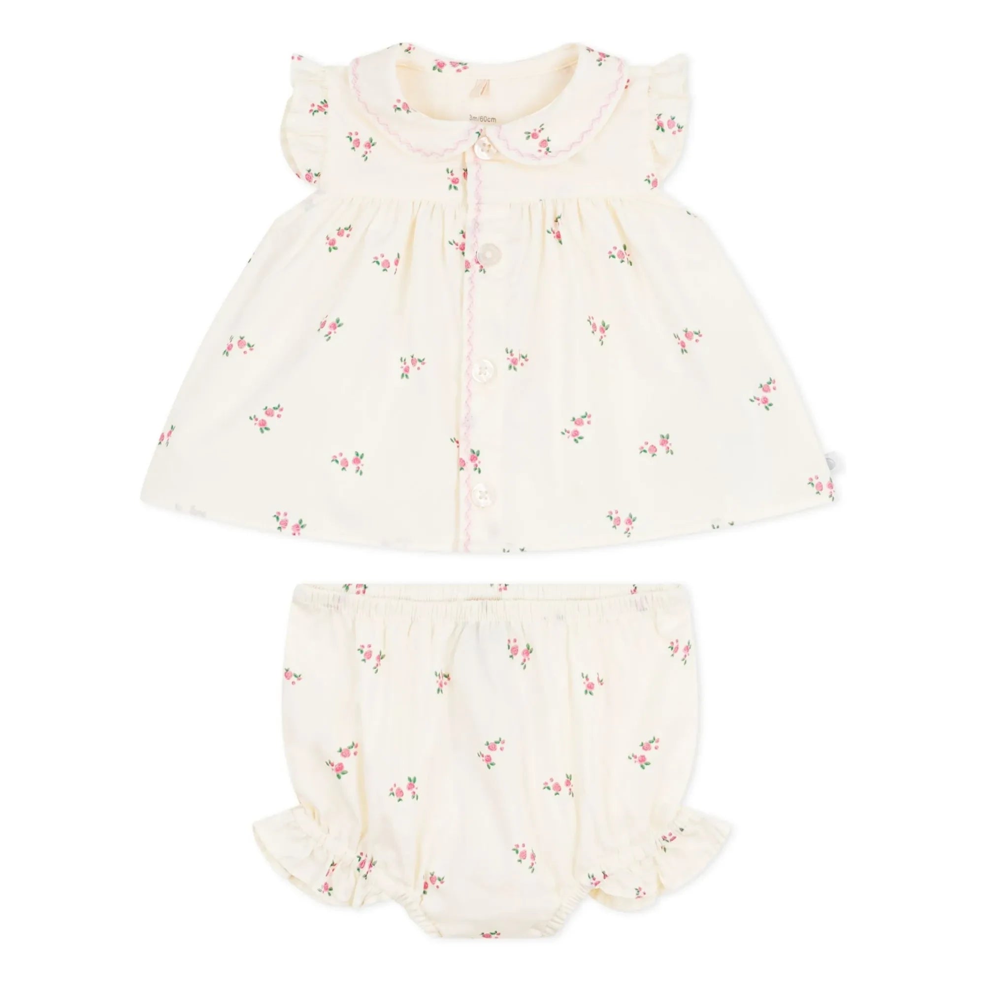 Petit Bateau - Organik pamuk poplin bluz ve bloomer seti | Ekru