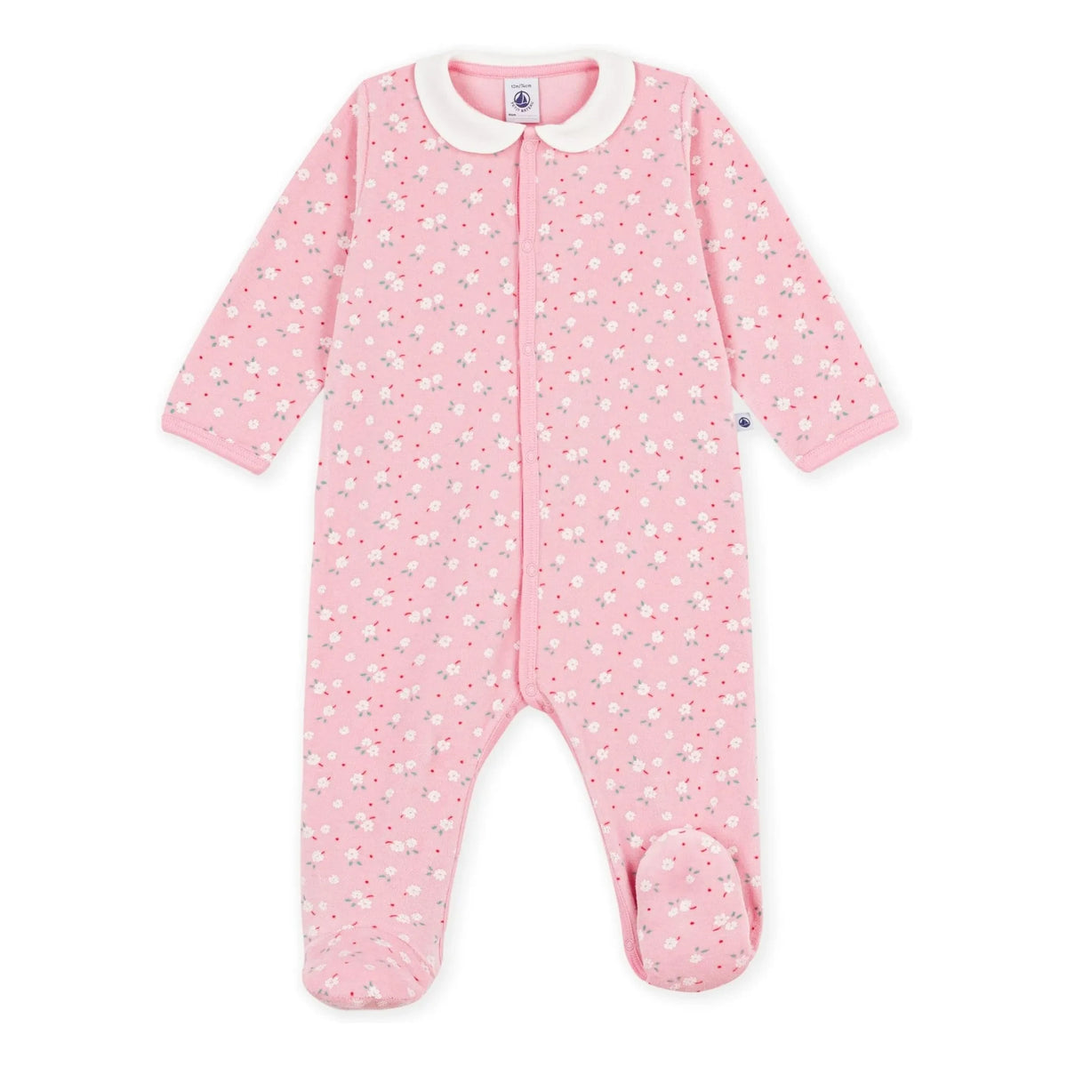 Petit Bateau - Çiçekli Kadife Pamuklu Organik Uzun Pijama | Pembe