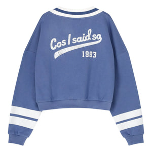 Cos I Said So - Organik pamuklu V yaka çizgili sweatshirt | Mavi