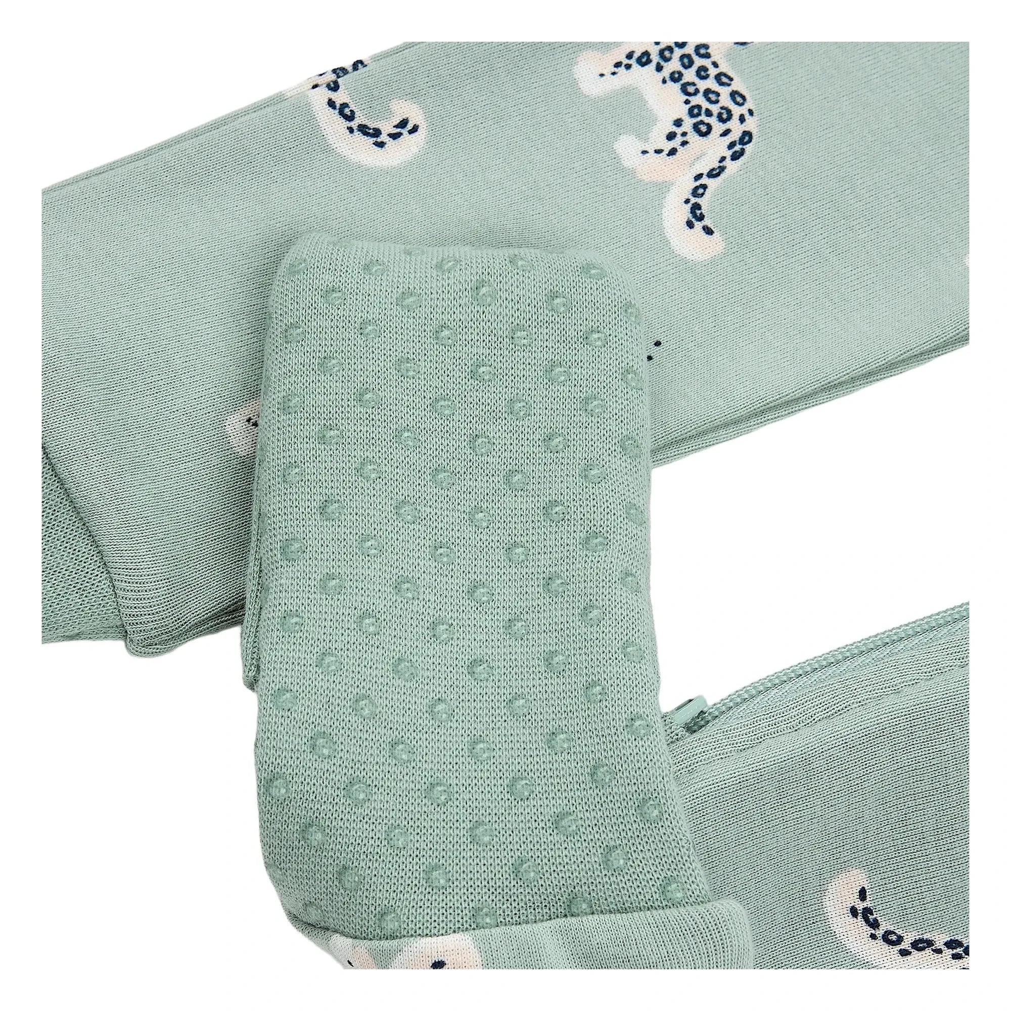 Petit Lem - Organik Pamuk Leopar Desenli Dönüştürülebilir Pijama | Badem yeşili