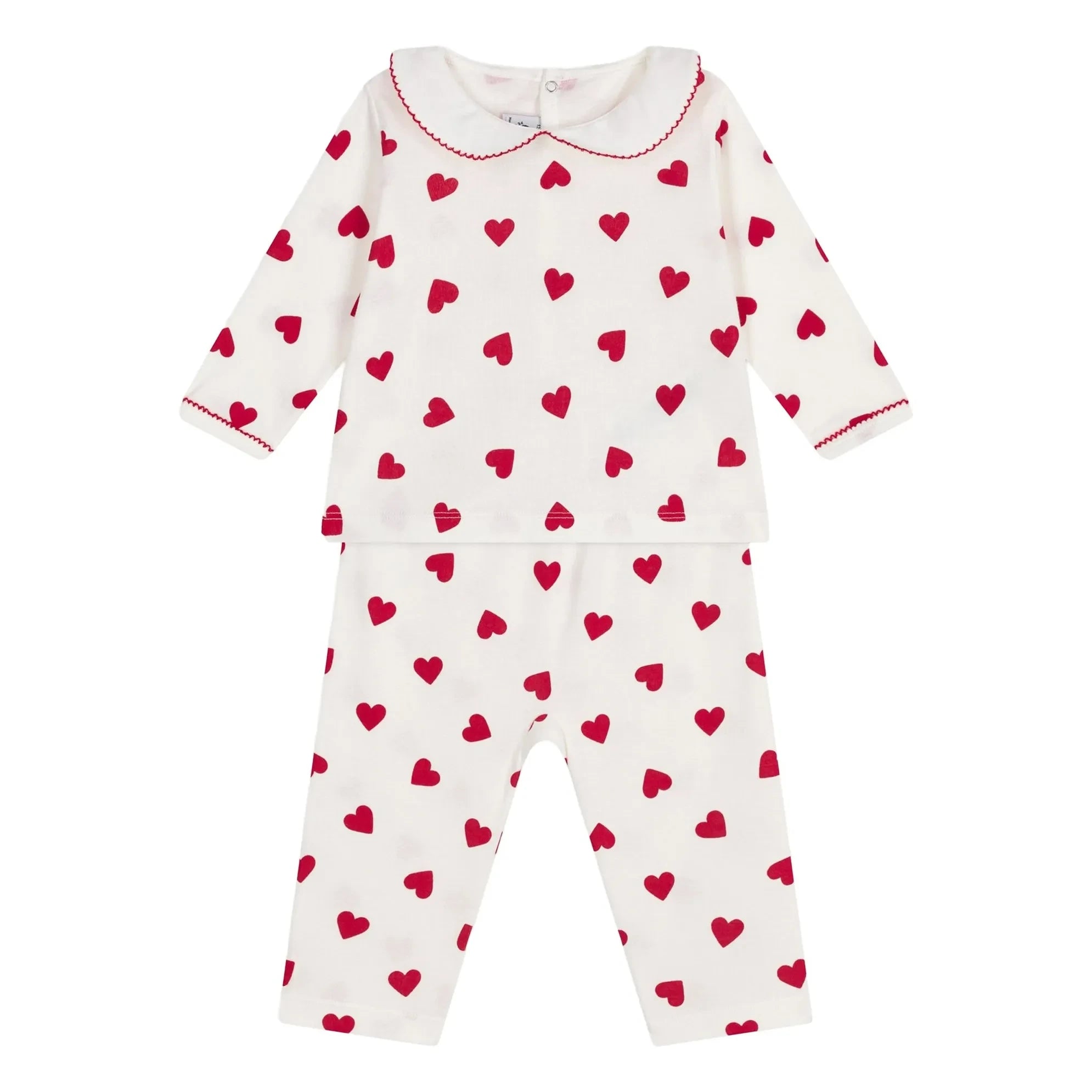 Petit Bateau - Yaka Kalpli Organik Pamuk Pijama | Beyaz