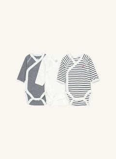Petit Bateau - Çizgili Yenidoğan Çapraz Askılı Tulumlar - 3'lü Set | Beyaz