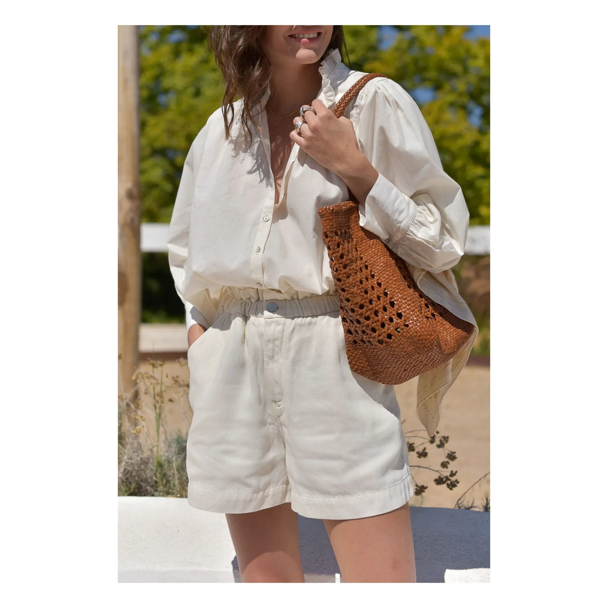 Marlot Paris - Dahlia Seersucker bluz - Kadın koleksiyonu | Ekru