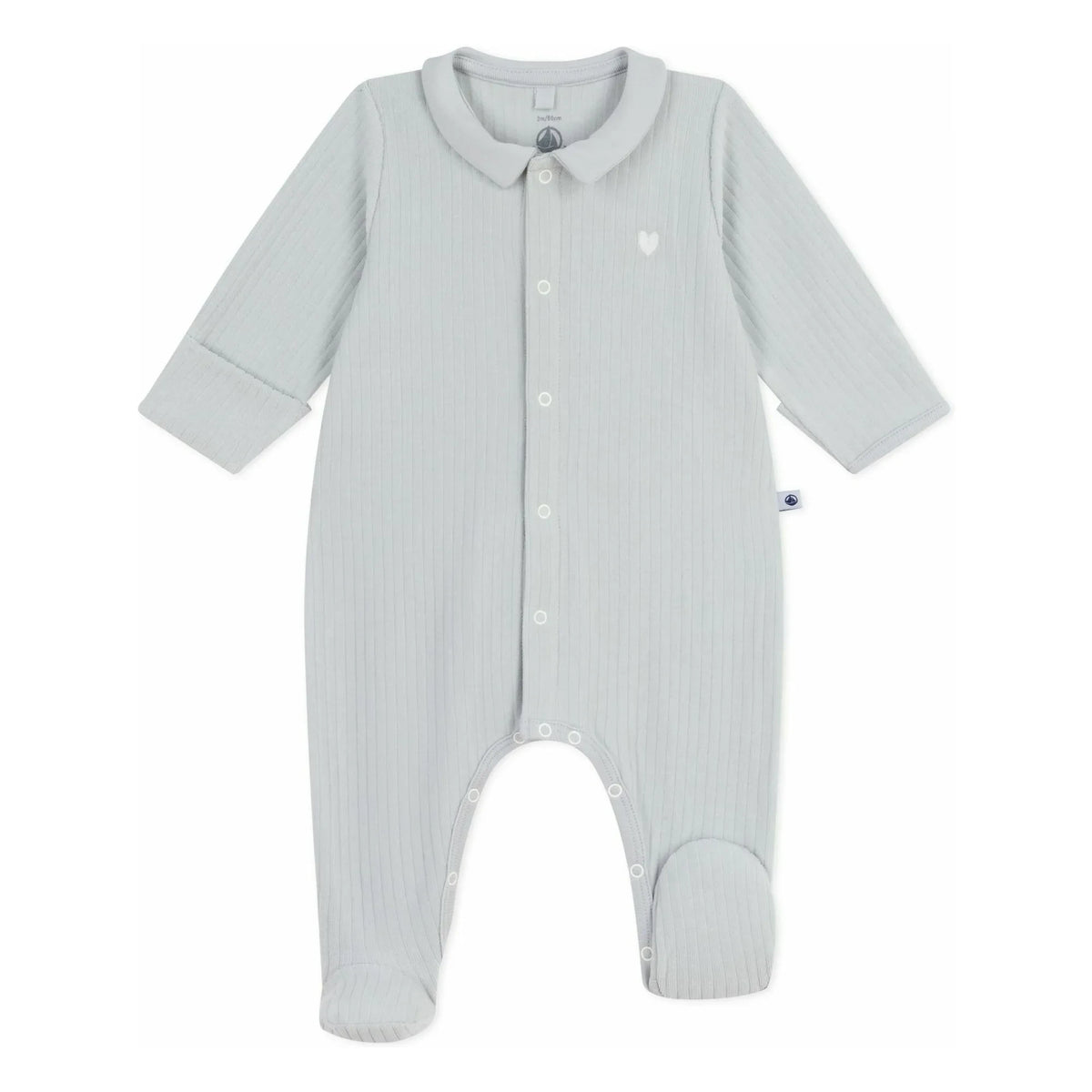 Petit Bateau - Organik Pamuklu Fitilli Pijama | Gri Melanj