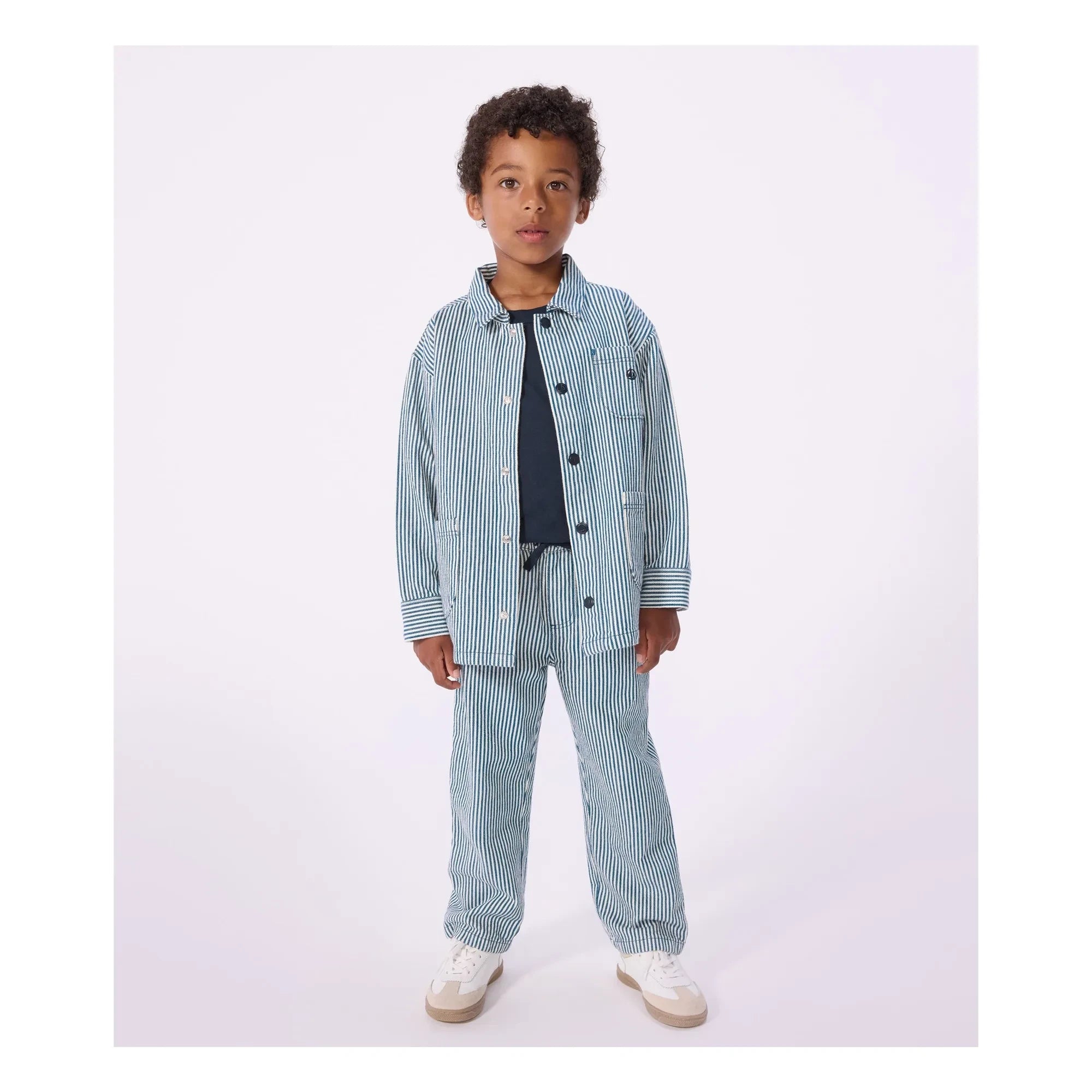 Petit Bateau - Çizgili Organik Pamuk İşçi Ceketi | Mavi