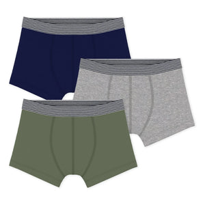 Petit Bateau - 3'lü düz boxer şort seti | Haki