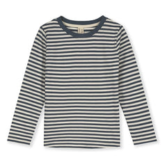 Gray Label - Çizgili Organik Pamuk Tişört | Gri mavi