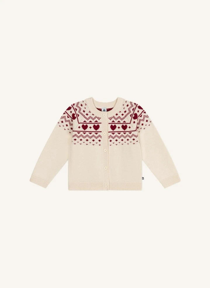 Petit Bateau - سترة صوفية بنقشة قلب | Ecru