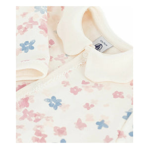 Petit Bateau - Çiçek Desenli Yakalı Dors Bien Pijama Organik Pamuk | Ekru