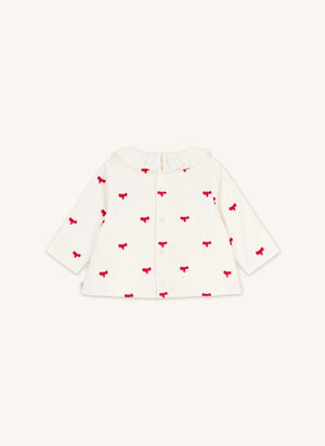 Petit Bateau - Organik Pamuklu Kadife Düğümlü Bluz | Ekru