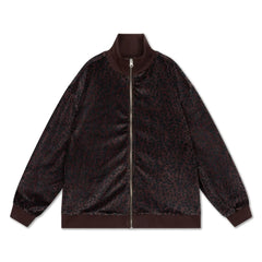 Repose AMS - Organik Pamuklu Leopar Desenli Fermuarlı Sweatshirt | Kahverengi