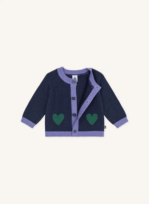 Petit Bateau - Midnight Blue Bebek Yün Kalp Hırka