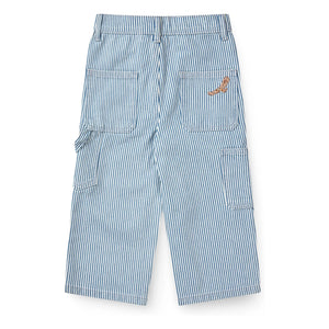Copenhagen Colors - Çizgili Organik Pamuklu Gabardin Kargo Pantolon | Mavi