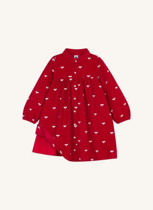 Petit Bateau - Organik Pamuklu Kadife Düğüm Elbise | Kırmızı