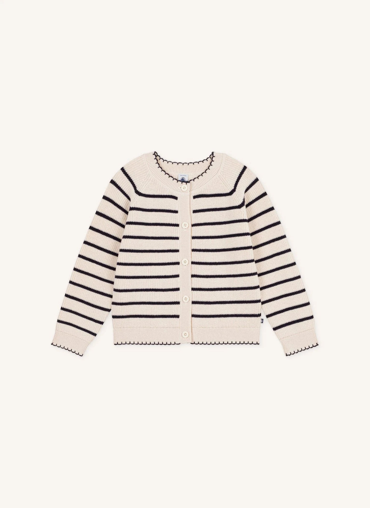Petit Bateau - صدرية صوفية مخططة بأزرار | بيج