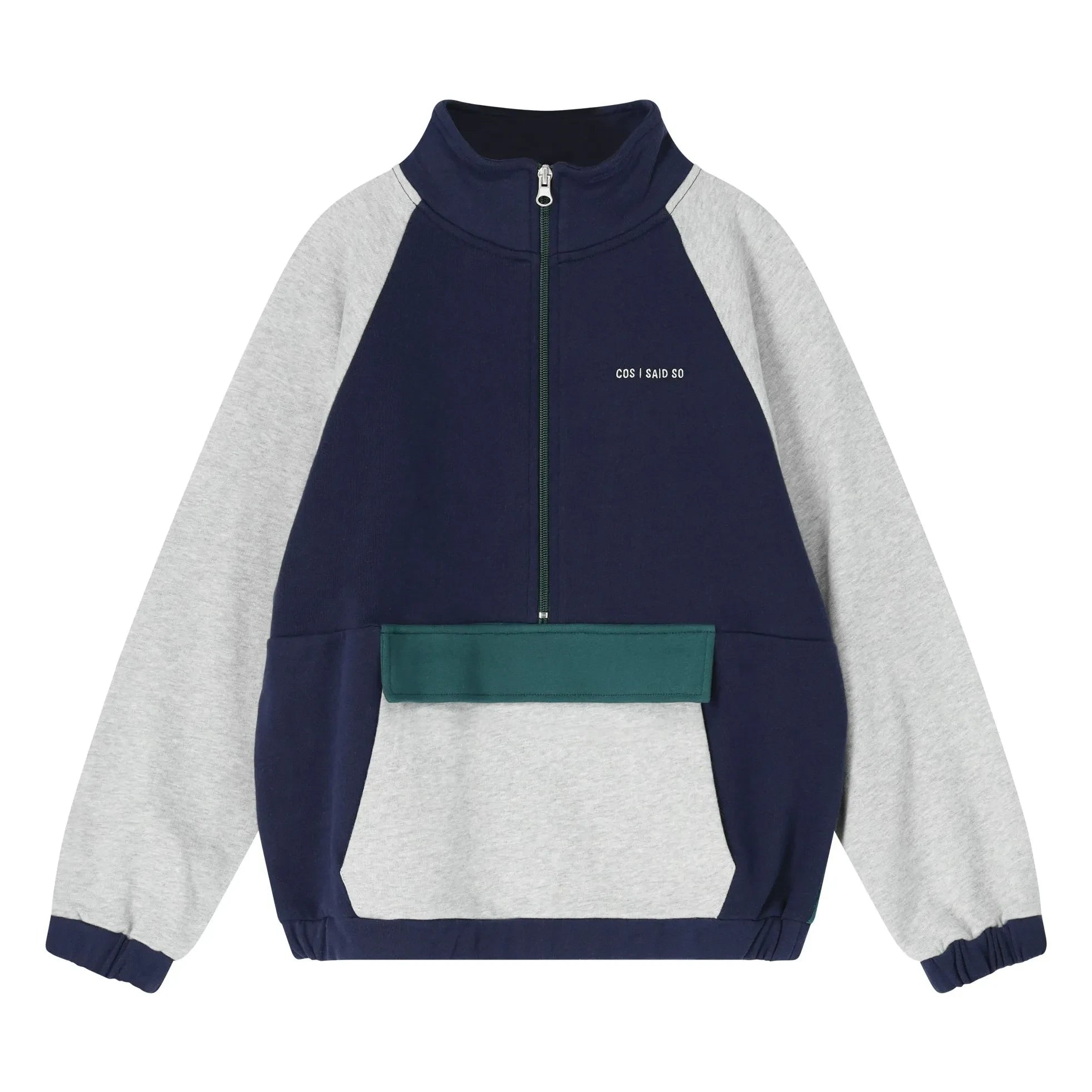 Cos I Said So - Renk bloklu organik pamuklu yarım fermuarlı sweatshirt | Gri
