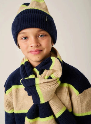 Tumble N'Dry - طقم قبعة وشال مخطط | أزرق داكن