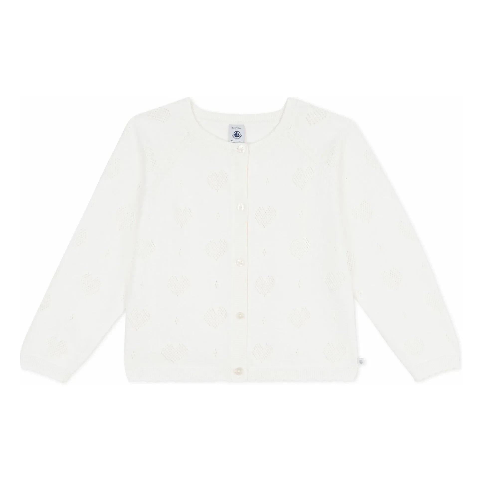 Petit Bateau - Organik Pamuk Ajurlu Kalp Hırka | Beyaz