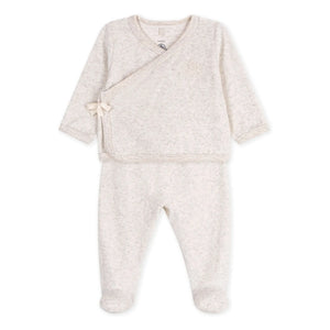 Petit Bateau - Organik pamuklu kadife pantolon ve sarma seti | Heather bej