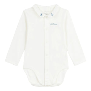 Petit Bateau - Organik Pamuk İşlemeli Yaka Body | Mavi