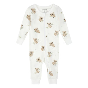 Petit Lem - Koalas organik pamuklu ayaksız pijama | Beyaz