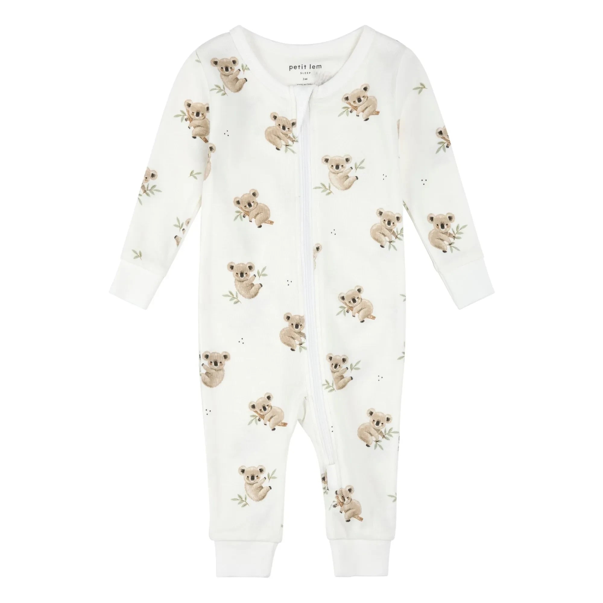 Petit Lem - Koalas organik pamuklu ayaksız pijama | Beyaz