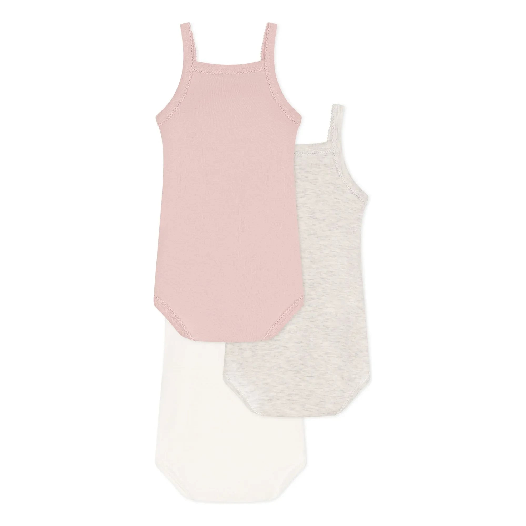 Petit Bateau - 3'lü Organik Pamuklu Straplez Body Seti | Pudra pembesi