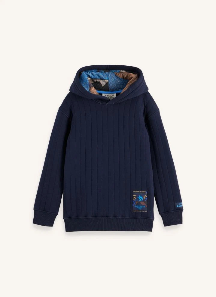 Scotch & Soda - سويتشيرت مبطن باتش ورك بقلنسوة | كحلي