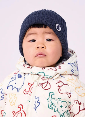 Petit Bateau - معطف داون للأطفال بلون إكرو بنقشة حيوانات