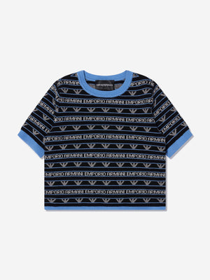 Emporio Armani Girls Short Sleeve Logo Jumper In Navy