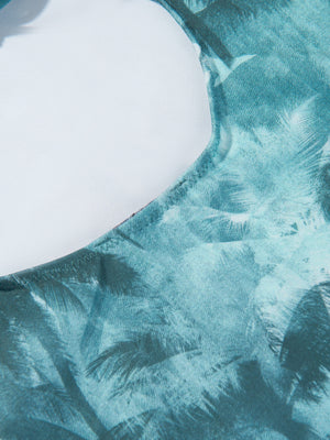 Emporio Armani Girls Palm Leaf Swimsuit in Green