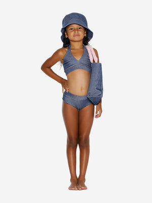 AY by AYLA Girls Denim Look Halterneck Bikini in Navy