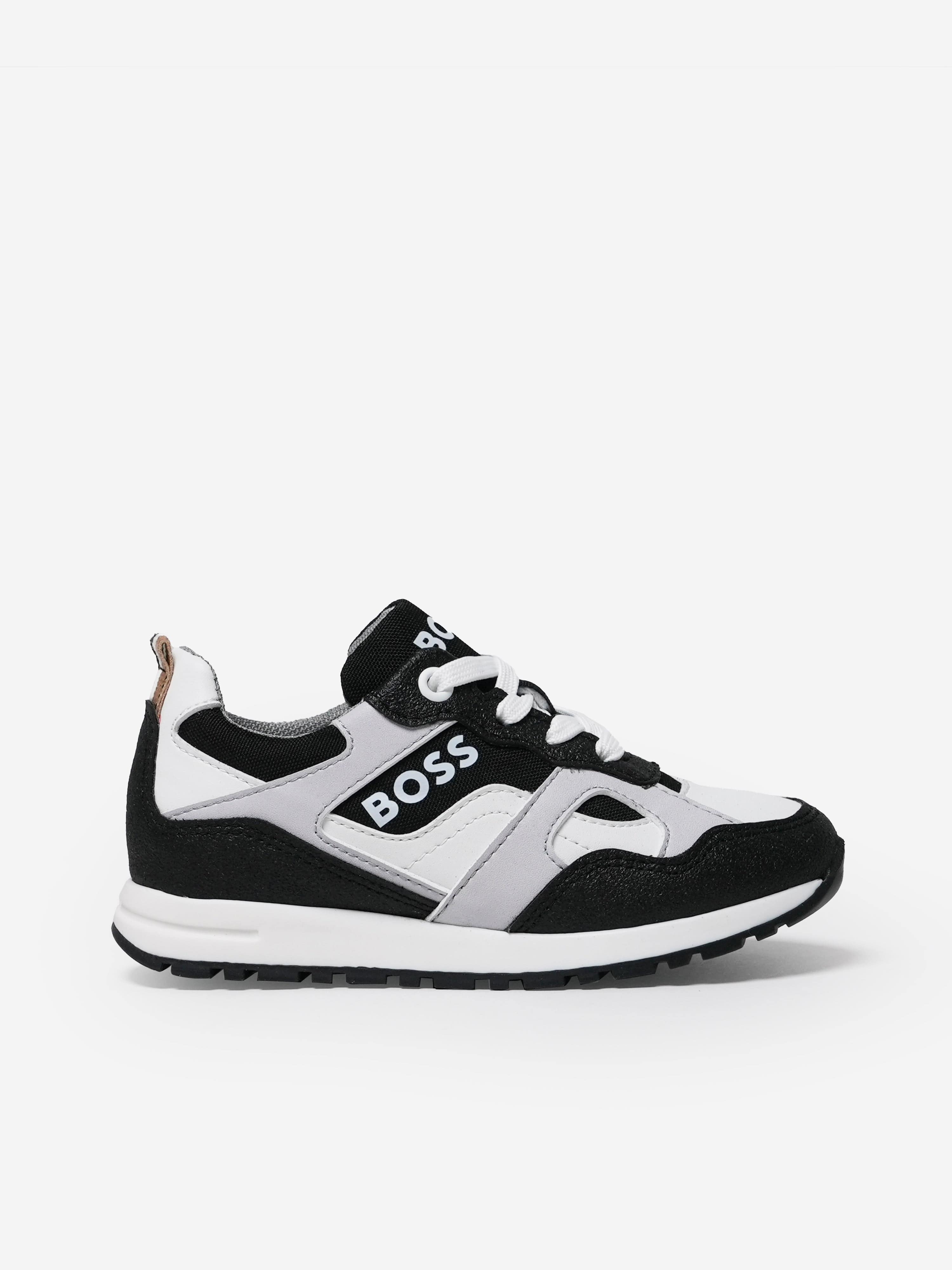 BOSS Boys Lace Up Logo Trainers in Black