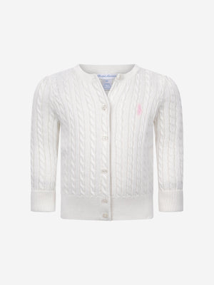 Ralph Lauren Baby Girls Mini Cable Knit Cardigan in Ivory