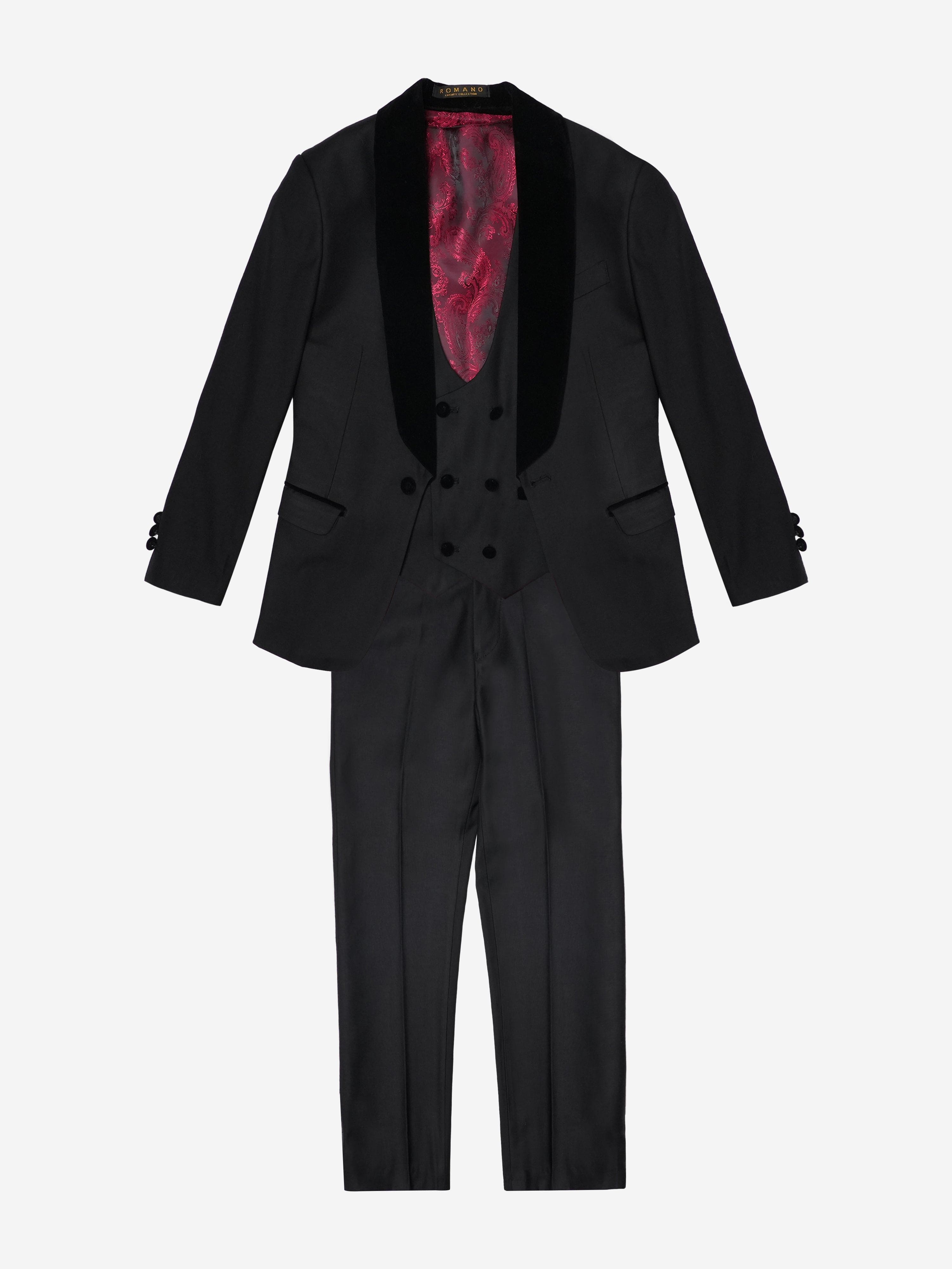 Romano Boys Banana Collar 3 Piece Suit in Black