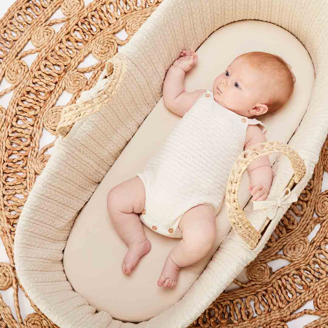 The Little Green Sheep Organic Knitted Moses Basket & Mattress - Linen-Moses Baskets- | Natural Baby Shower