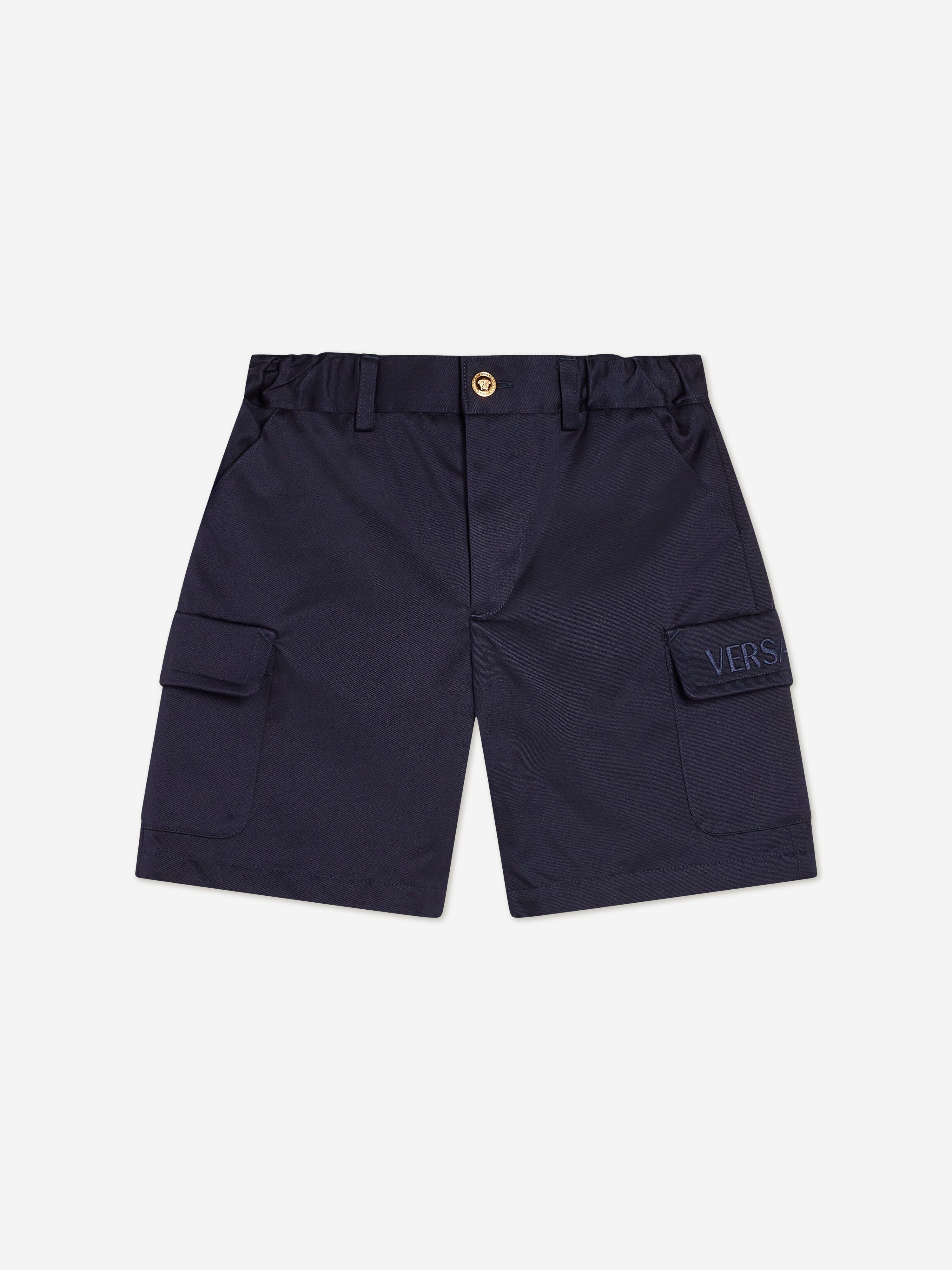 Versace Boys Logo Cargo Shorts in Navy