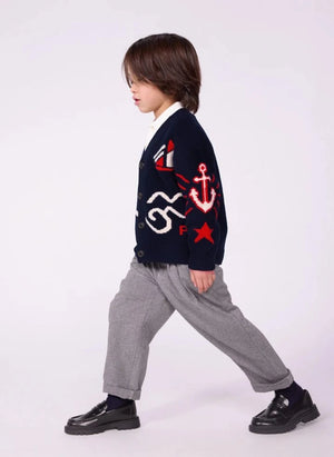 Petit Bateau - كارديغان من الصوف بياقة V بقصة واسعة باللون الأزرق البحري