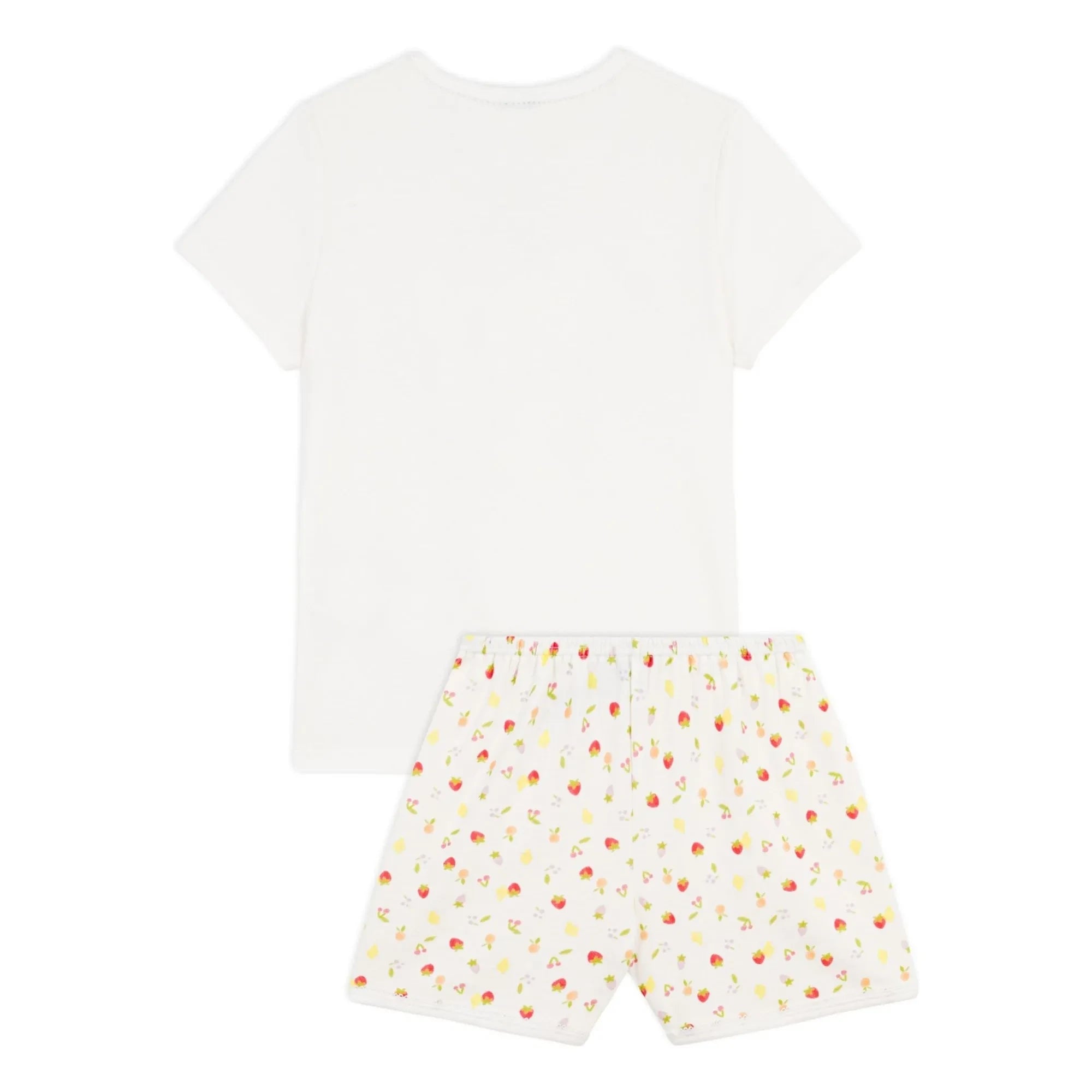 Petit Bateau - Çilek Desenli Organik Pamuklu Kısa Pijama | Ekru