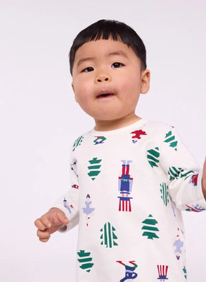 Petit Bateau - بيجامات عيد الميلاد فليس من القطن العضوي | أبيض