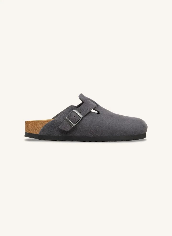 BIRKENSTOCK - شباشب بوسطن من الشامواه | رمادي غامق