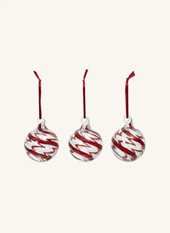 Broste Copenhagen - Cam Sarmal Noel Süsleri — 3'lü Set | Kırmızı